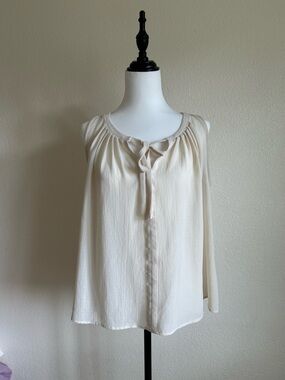 Zara Cream Tie-Neck Sleeveless Blouse